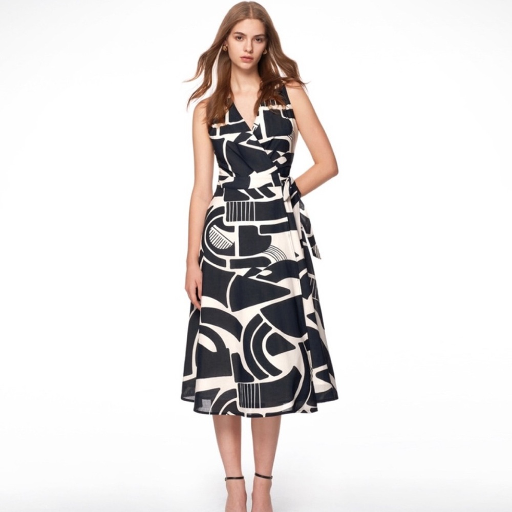 NWT Zara Backless Wrap Nicole Dress Black & White Cotton Midi Dress Sz XS